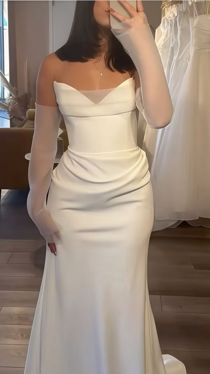 Sweetheart White Mermaid Long Wedding Dress, LTP3754