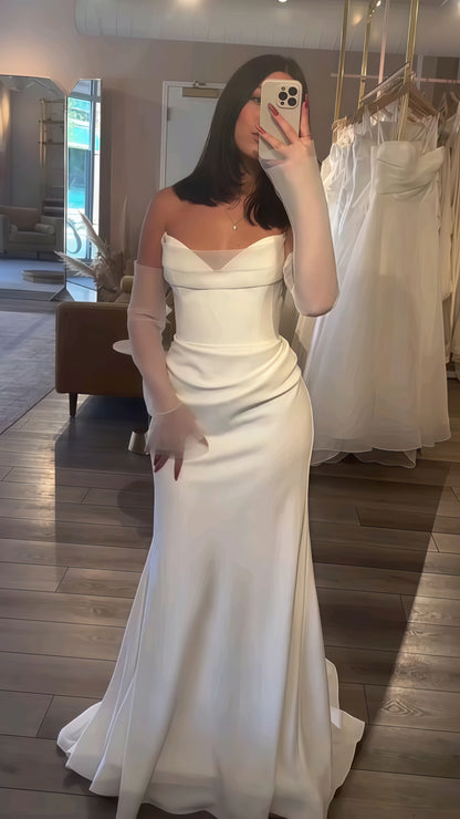Sweetheart White Mermaid Long Wedding Dress, LTP3754