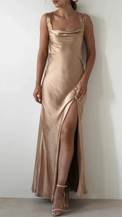 Elegant Sheath Square Neck Yellow Long Prom Dress with Criss Cross Back,LTP4393