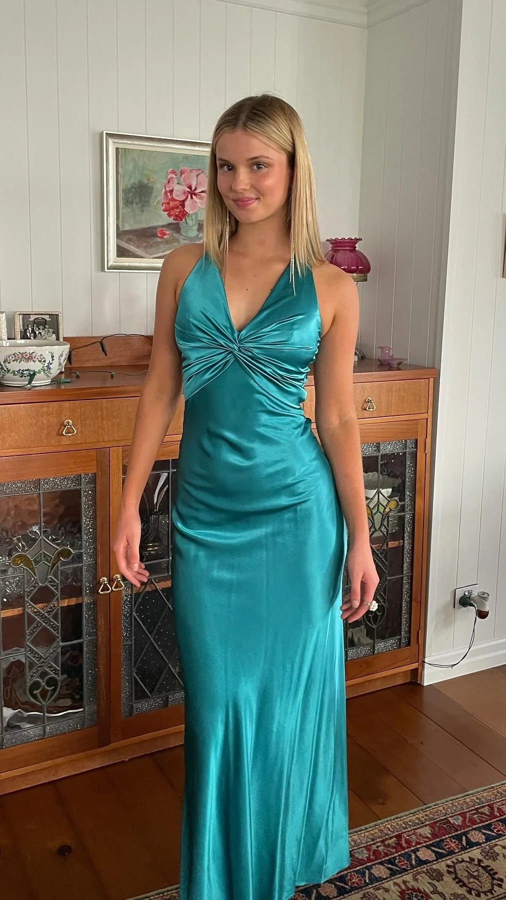 Trendy Senior Prom Dresses, Halter Sheath Satin Party Dress, Tie Up Back Open Formal Outfits,LTP3968