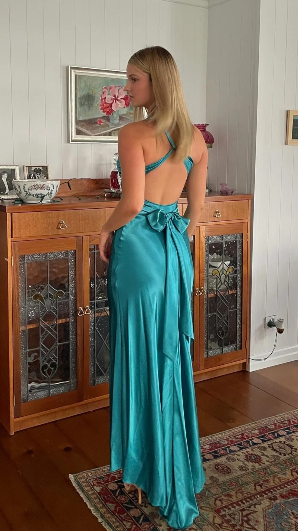 Trendy Senior Prom Dresses, Halter Sheath Satin Party Dress, Tie Up Back Open Formal Outfits,LTP3968