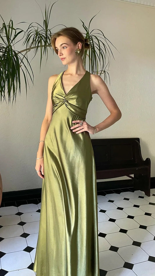 Trendy Senior Prom Dresses, Halter Sheath Satin Party Dress, Tie Up Back Open Formal Outfits,LTP3968