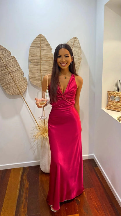 Trendy Senior Prom Dresses, Halter Sheath Satin Party Dress, Tie Up Back Open Formal Outfits,LTP3968