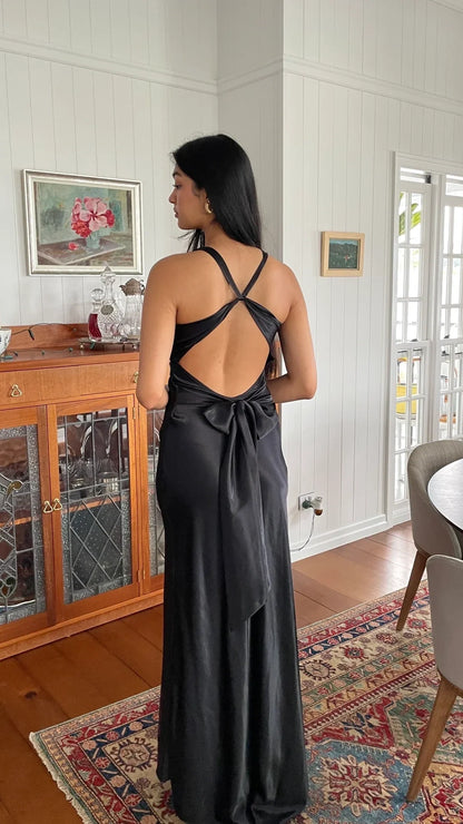 Trendy Senior Prom Dresses, Halter Sheath Satin Party Dress, Tie Up Back Open Formal Outfits,LTP3968