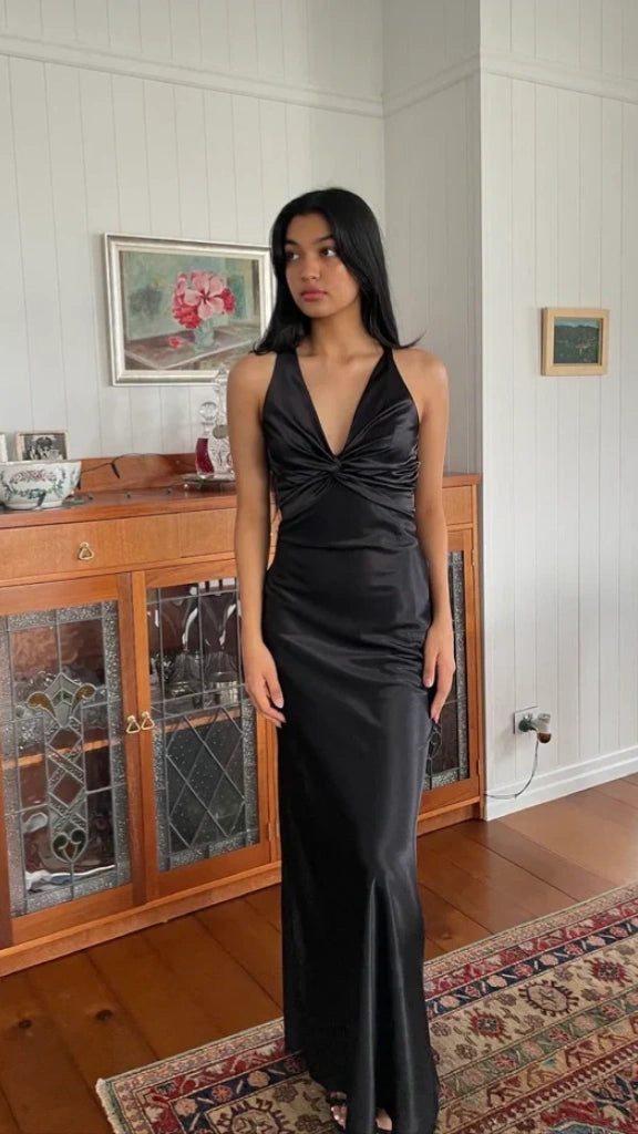 Trendy Senior Prom Dresses, Halter Sheath Satin Party Dress, Tie Up Back Open Formal Outfits,LTP3968