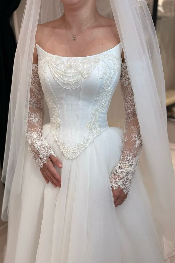 Two Pieces Appliques Wedding Dresses With Tulle Skirt,LTP4359