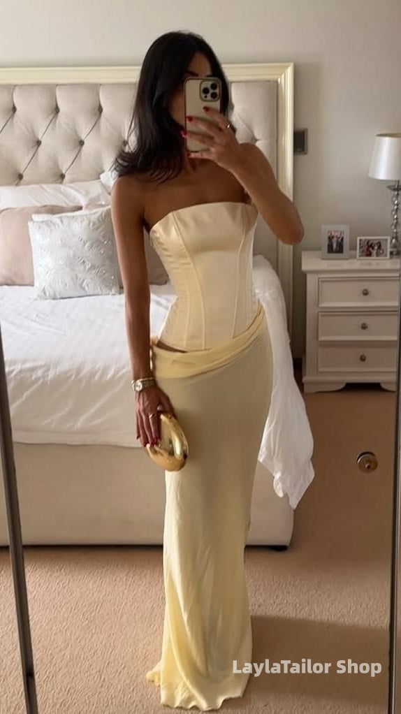 Two Pieces Pastel Yellow Bodycon Party Dress,LTP4513
