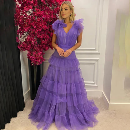 Purple Evening Prom Dress, Tulle Prom Evening Dress