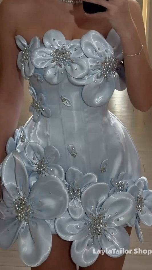 Unique Homecoming Dresses 3D Floral Beaded Hoco Party Dress,LTP3639