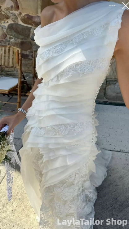 Unique Ivory Layers Organza Lace Wedding Dresses LTP82661
