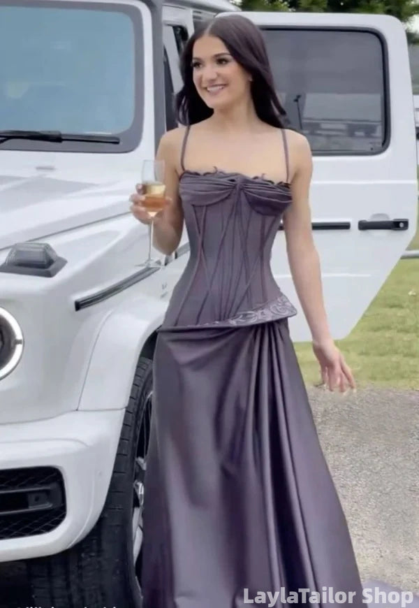 Unique Spaghetti Strap Sleeveless Mermaid Satin Long Evening Prom Dresses Online LTP82705