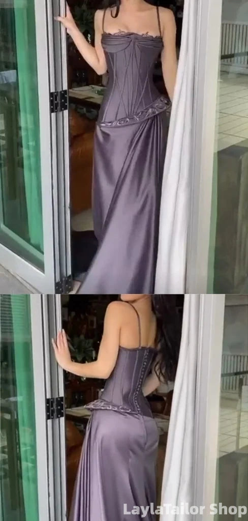 Unique Spaghetti Strap Sleeveless Mermaid Satin Long Evening Prom Dresses Online LTP82705