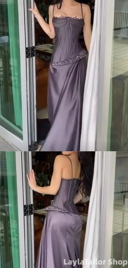 Unique Spaghetti Strap Sleeveless Mermaid Satin Long Evening Prom Dresses Online LTP82705