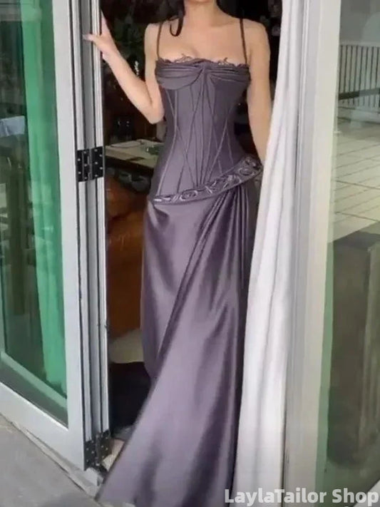 Unique Spaghetti Strap Sleeveless Mermaid Satin Long Evening Prom Dresses Online LTP82705