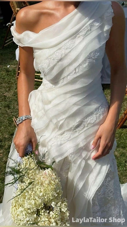 Unique Ivory Layers Organza Lace Wedding Dresses LTP82661