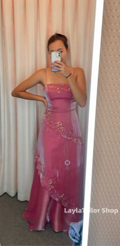 Vintage 90's Pink Beaded Ruffle Prom Dresses,LTP3653