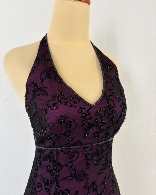 Vintage A Line V Neck Appliques Beads Tulle Satin Prom Dress Evening Dress,LTP4324