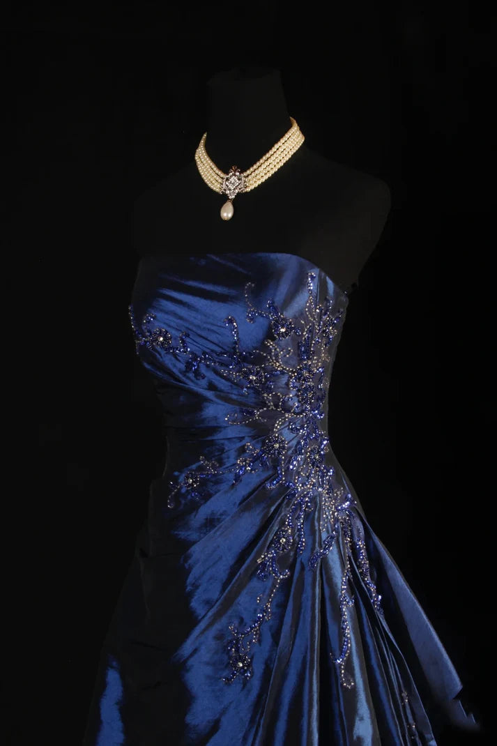 Vintage Ball Gown Strapless Navy Blue Satin Long Prom Dresses Party Dr Laylatailor Shop Vintage Ball Gown Strapless Navy Blue Satin Long Prom Dresses Party Dr Laylatailor Shop
