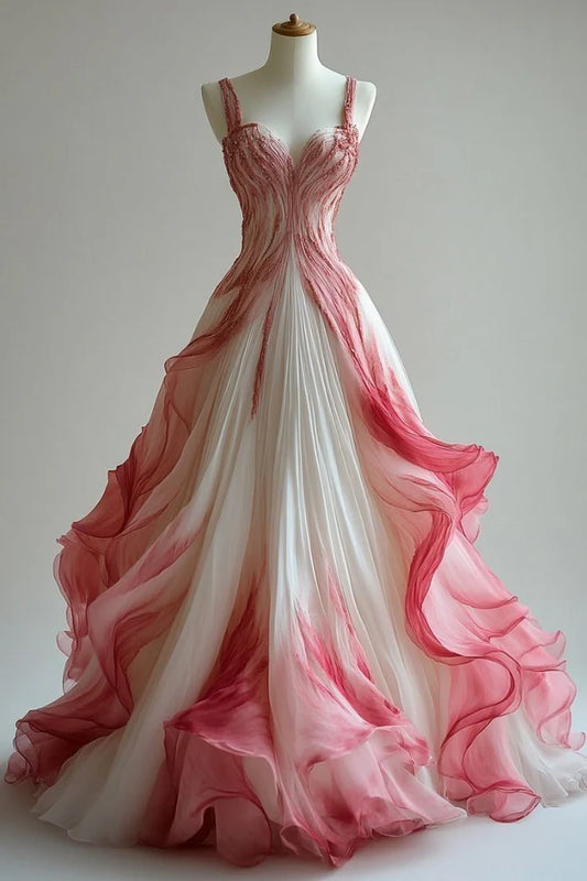 Vintage Ball Gown Straps Ombre Pink Prom Dresses Long Evening Gown Tulle Formal Party Dress, LTP3645