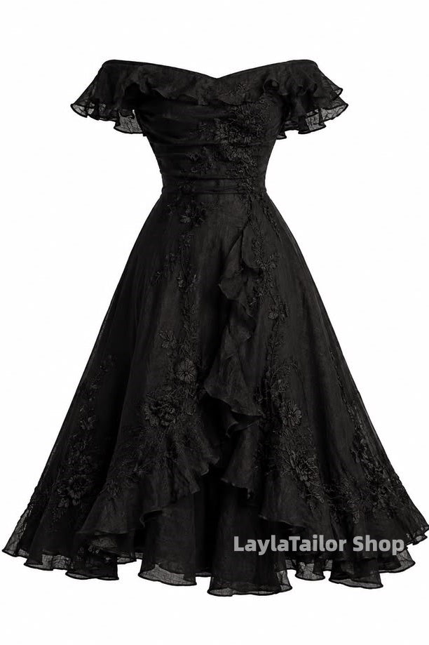 Vintage Black Lace Off The Shoulder Homecoming Dresses LTP82613