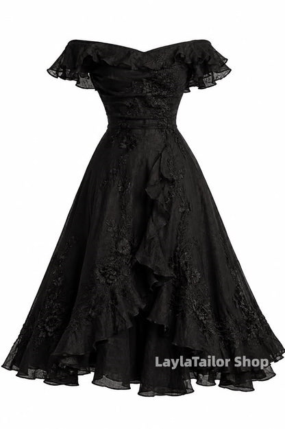 Vintage Black Lace Off The Shoulder Homecoming Dresses LTP82613