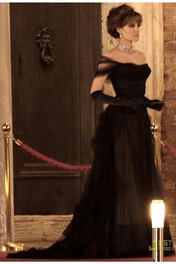 Vintage Black Tulle Ball Gown One Side Shoulder Long Prom Dress