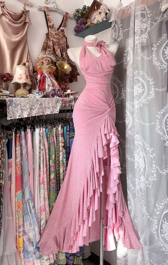 Vintage Bodycon Sweet Halter Senior Prom Dresses Birthday Party Dress Ruffle Debs Gown,LTP4370