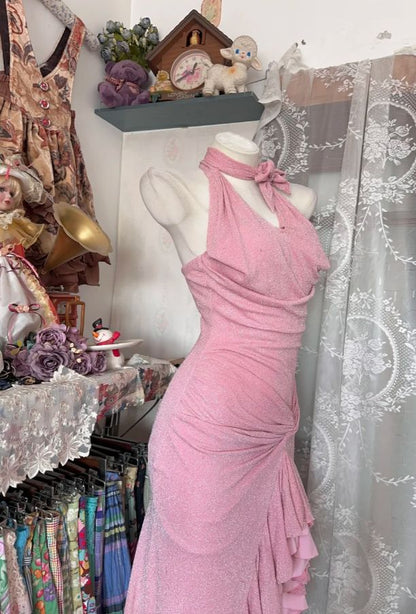 Vintage Bodycon Sweet Halter Senior Prom Dresses Birthday Party Dress Ruffle Debs Gown,LTP4370