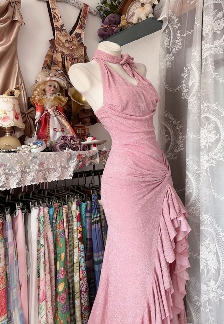 Vintage Bodycon Sweet Halter Senior Prom Dresses Birthday Party Dress Ruffle Debs Gown,LTP4370