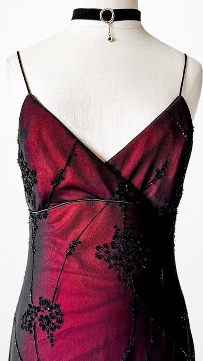 Vintage Burgundy Red Floral Prom Dress Chiffon Lace Bodycon Maxi Dress,LTP4419