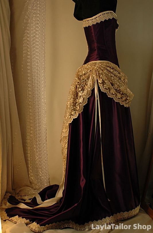 Vintage Burgundy Strapless Appliques Lace Prom Dresses Long Evening Birthday Gown, LTP82803