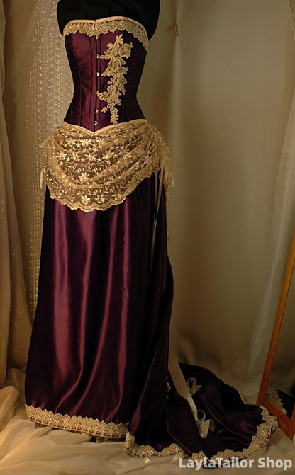 Vintage Burgundy Strapless Appliques Lace Prom Dresses Long Evening Birthday Gown, LTP82803