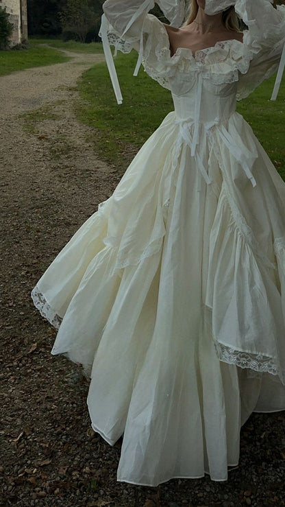Vintage Cream A-Line Lace Wedding Dress, Sweet Party Dress, LTP3512