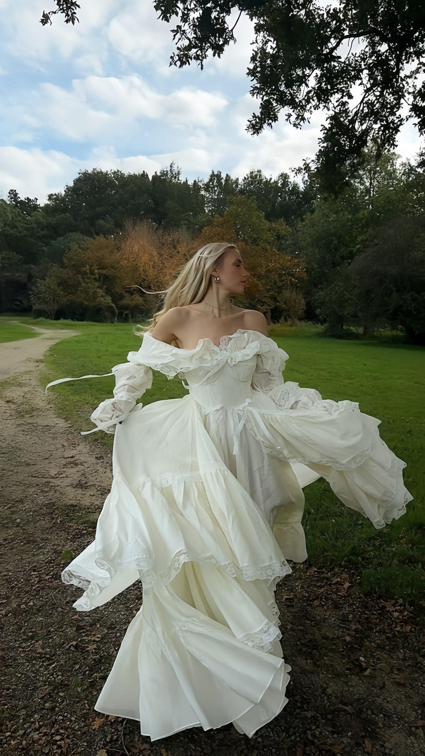 Vintage Cream A-Line Lace Wedding Dress, Sweet Party Dress, LTP3512