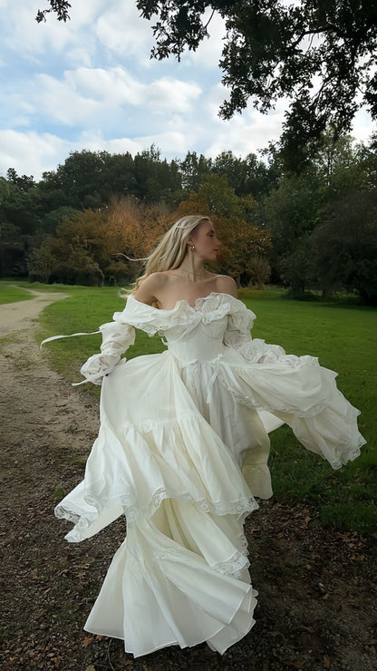 Vintage Cream A-Line Lace Wedding Dress, Sweet Party Dress, LTP3512