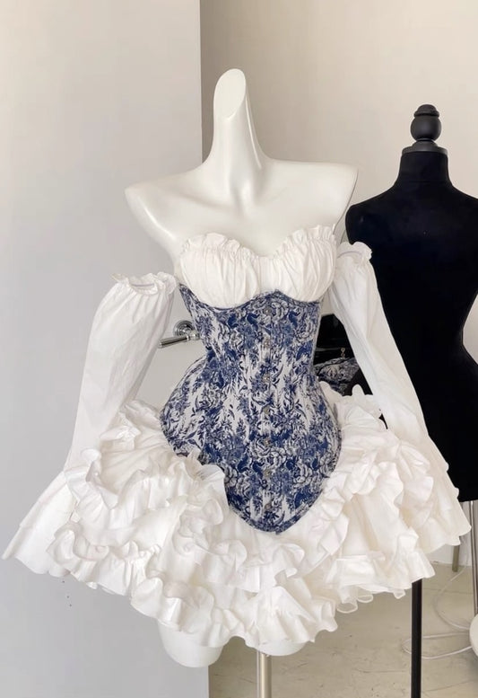 Vintage Floral Homecoming Dresses Corset Ruffle Celebration Outfits,LTP3935