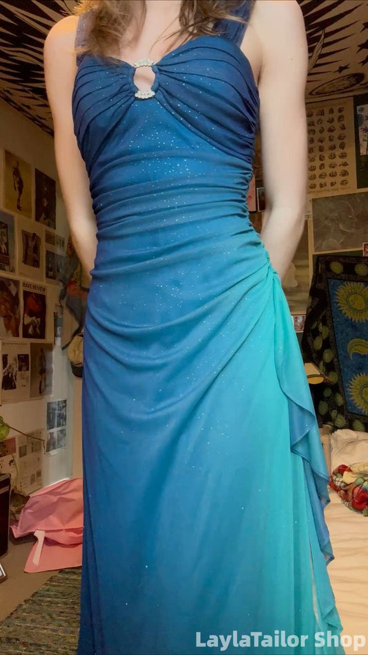 Vintage Gradient Color Ruffle Chiffon Y2k Party Dresses Pleated Formal Gown LTP82597