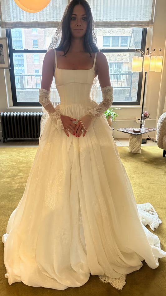 Vintage Ivory A-line Wedding Dresses Square Neck Bridal Dress,LTP4090