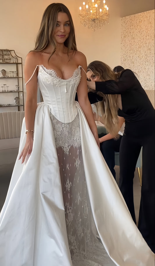 Vintage Lace Satin Wedding Dresses, LTP3412