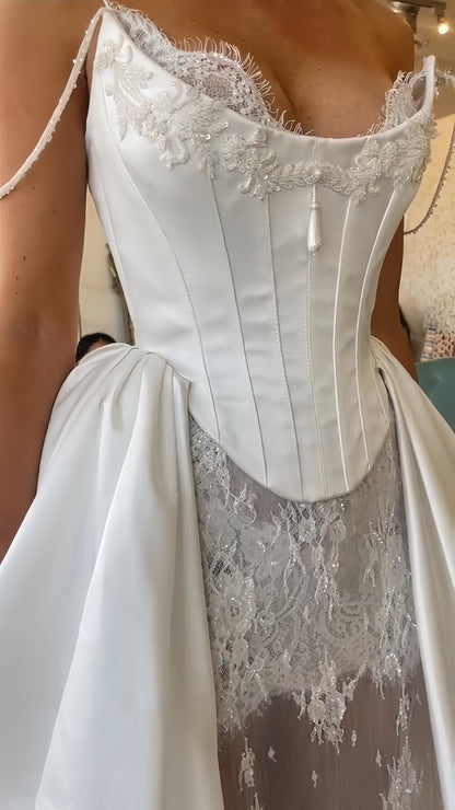 Vintage Lace Satin Wedding Dresses, LTP3412