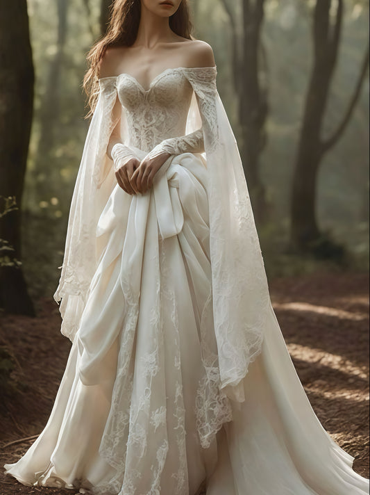 Vintage Off The Shoulder Ivory Lace Wedding Dresses, LTP3470