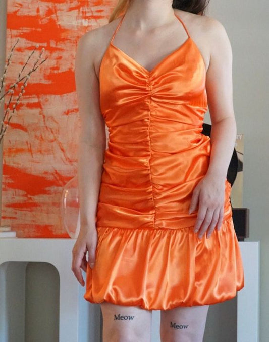 Vintage Orange Pleated Homecoming Dresses V-neck Mini Party Dress, LTP3154