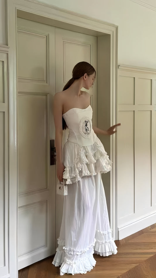 Vintage Party Dresses Sweetheart Ruffle Long Prom Dress,LTP3926