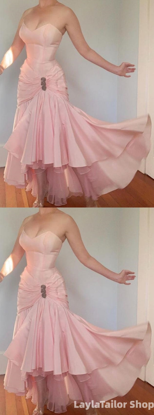Vintage Pink Ruffle Prom Dress Sweetheart Mermaid Party Dresses