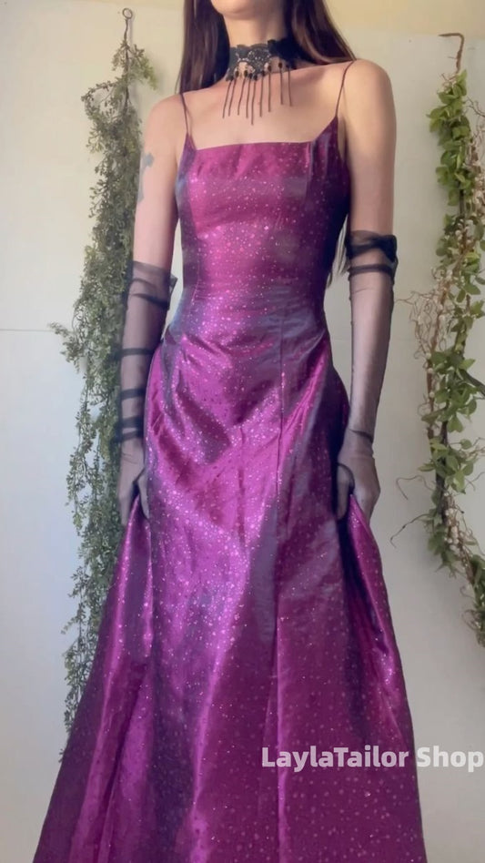 Vintage Purple Slim Evening Party Dresses Glitter Y2k Prom Dress 90’s Iridescent Gown,LTP3659
