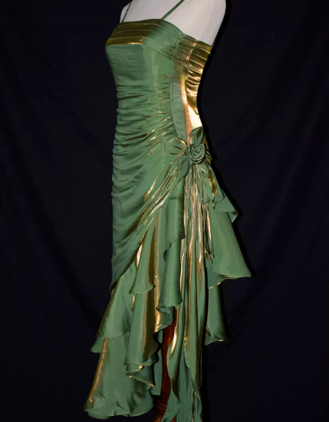 Vintage Spaghetti Straps Party Dress, High Low Evening Prom Dress