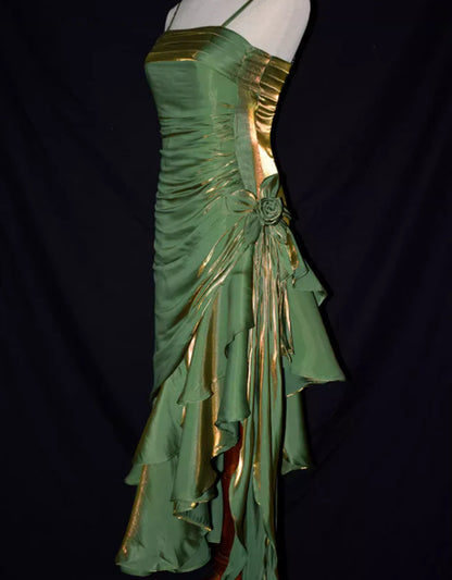 Vintage Spaghetti Straps Party Dress, High Low Evening Prom Dress