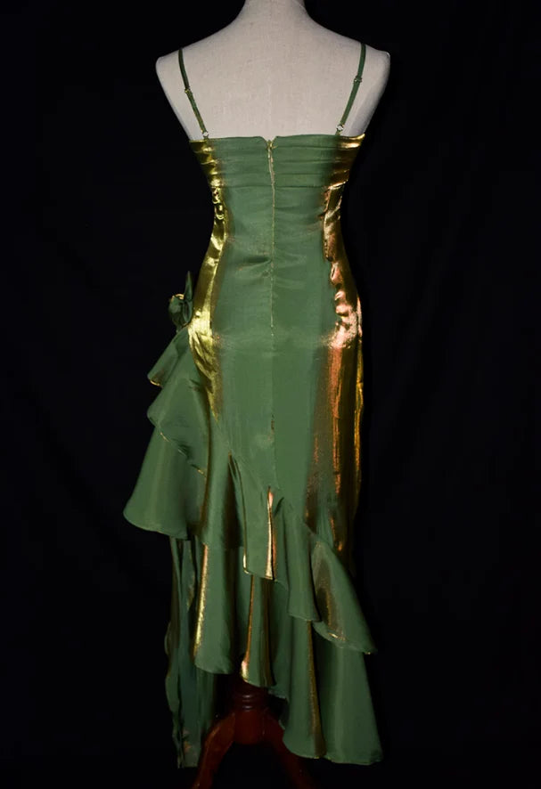 Vintage Spaghetti Straps Party Dress, High Low Evening Prom Dress
