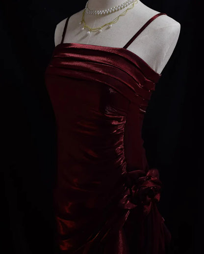 Vintage Spaghetti Straps Party Dress, High Low Evening Prom Dress