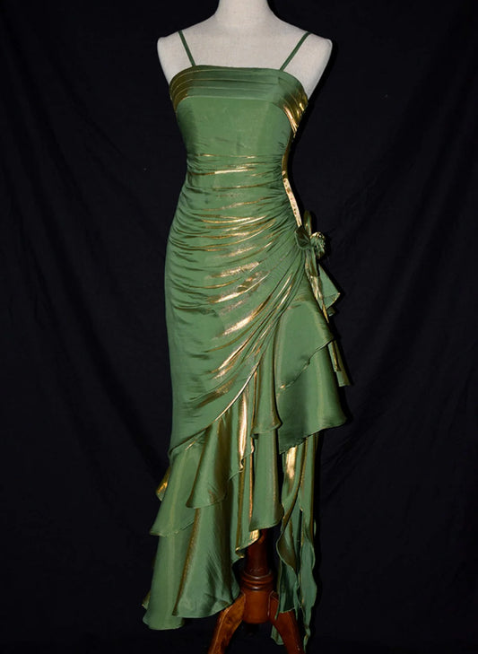 Vintage Spaghetti Straps Party Dress, High Low Evening Prom Dress